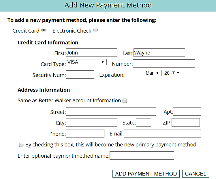 BetterWalker Payment Method