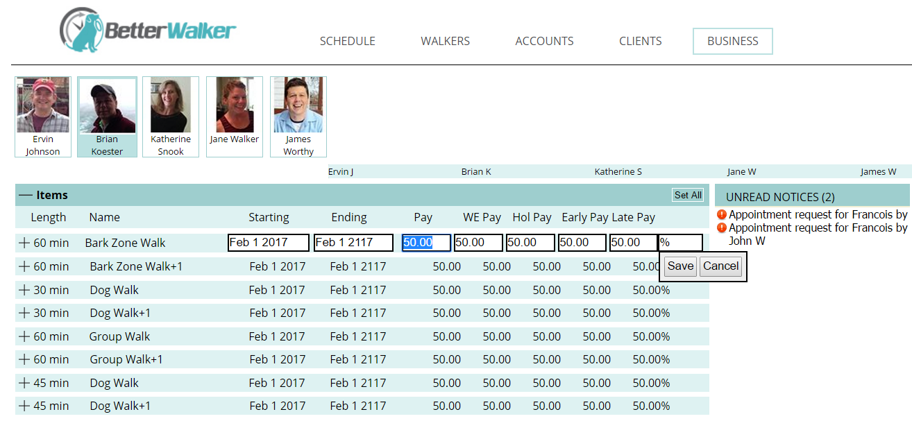 BetterWalker pay schedule